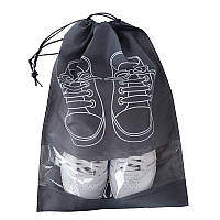 Чехол для хранения и перевозки обуви на завязках с окошком универсальный 45х34 см серый (C5244)