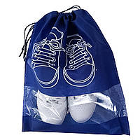 Чехол для хранения и перевозки обуви на завязках с окошком универсальный 45х34 см синий (C5242)