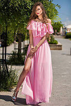 Сукня рожева жіноча довга шифонова літня з воланом