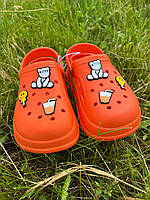 Сабо кроксы женские Оранжевые стильные, Легкие летние кроксы оранжевого цвета с стикерами, Crocs Мак Дональдc