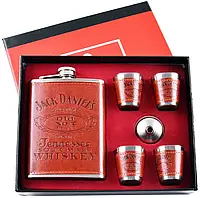 Подарочный набор 6в1 "Jack Daniels" - фляга, рюмки, лейка, 236мл