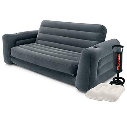 Надувний диван Intex 66552-2, 203 х 224 х 66 см, з подушкам та ручним насосом. Флокований диван трансформер 2