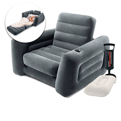 Надувне крісло Intex 66551-2, 224 х 117 х 66 см, з ручним насосом і подушкою, чорне