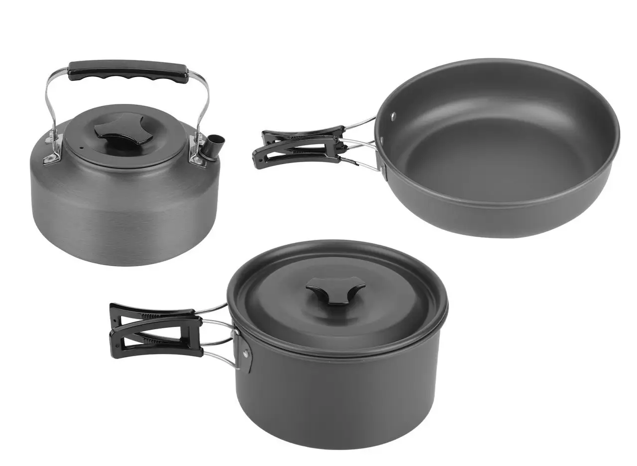Туристичний набір посуду для пікніка (каструля, сковорідка, чайник) Steel Set GL-C31