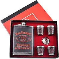 Подарочный набор 6в1 "Jack Daniels" - фляга, рюмки, лейка, 256мл