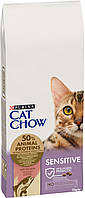CAT CHOW Sensitive корм з лососем для котів з чутливим травленням та шікрою 15 кг
