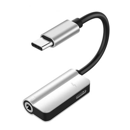 Кабель перехідник Alitek USB Type-C — 3.5 мм + USB Type-C із зарядкою Silver, фото 1