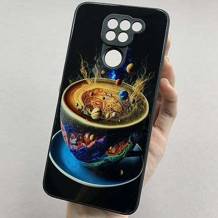 Чохол для Xiaomi Redmi Note 9 скляний чохол з кавою на телефон сяомі редмі нот 9 чорний l6f, фото 1
