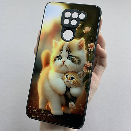 Чохол для Xiaomi Redmi Note 9 скляний чохол з котиком на телефон сяомі редмі нот 9 чорний l6f, фото 1
