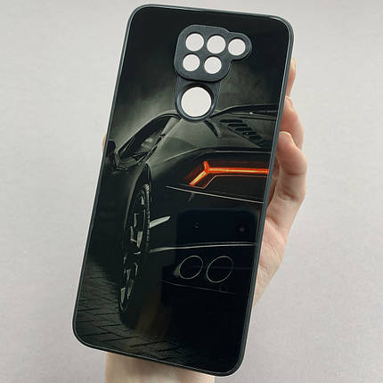 Чохол для Xiaomi Redmi Note 9 скляний чохол з машиною на телефон сяомі редмі нот 9 чорний l6f, фото 1