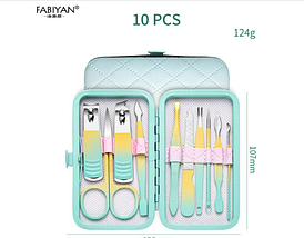 Портативний набір для манікюру/педикюру на 10 предметів м'ятно-жовтий у м'якому кейсі (240), фото 3