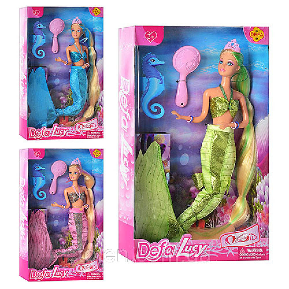 Лялька Русалонька з морським коником гребінець 3 кольори Defa 30 см, фото 1