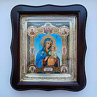 Икона "Неувядаемый Цвет" Пресвятой Богородицы, лик 15х18 см, в темном деревянном киоте, тип 2