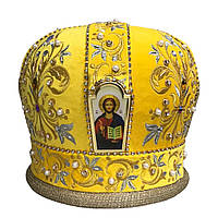 Митра жовта з декоративним камінням та іконами, 60 розмір