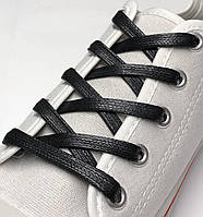 Шнурки для взуття плоскі просочені 90см (7мм) Чорні