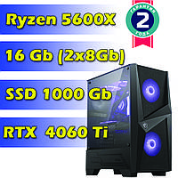 Игровой компьютер / ПК AMD Ryzen 5 5600X (6 x 4.6 GHz) / 16Gb DDR4 / SSD 1000 Gb / RTX 4060 Ti 8Gb