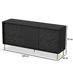 Чорний тридверний комод Bullet KM-1 155 см на золотих ніжках без ручок у вітальню