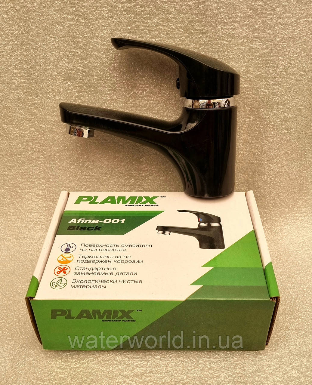 Змішувач на умивальник пламікс Afina-001 Black чорного кольору з термопластику, фото 1