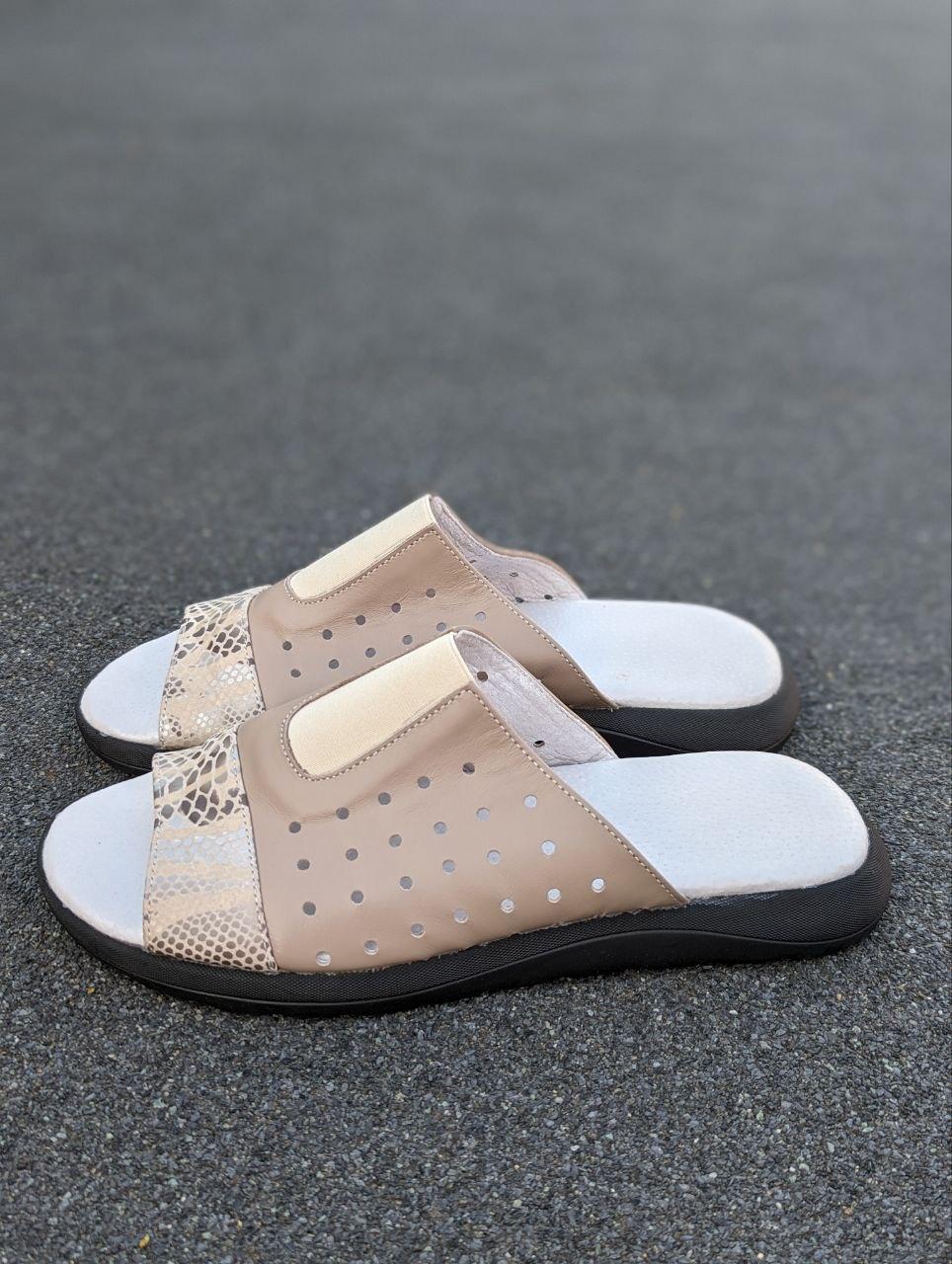 STTOPA Розміри 40-45. Шльопанці великих розмірів на широку ногу шкіряні. 117-4045 Бежеві, фото 1