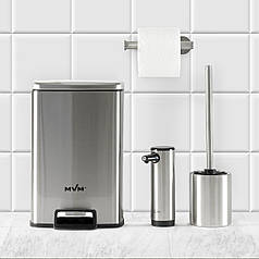 Комплект №19 steel square: тримач для паперу, йоржик, диспенсер та відро для сміття 5 л