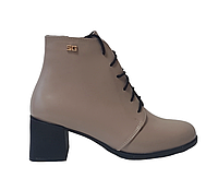 Классические женские ботинки на каблуке цвет капучино 37, Мех шерстяной, Зима