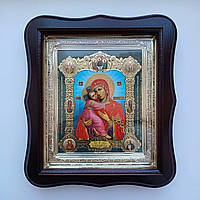 Ікона "Володимирська" Пресвятої Богородиці, лик 15х18 см, у темному дерев'яному кіоті, тип 2