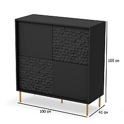 Чорний комод на золотих ніжках Bullet KM-2 100 см дводверний без ручок у передпокій