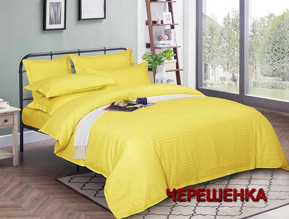 Яскрава жовта постільна тканина 220 см зі 100% бавовни, однотонний Страйп-сатин у смужку, рулон (50 м), фото 1