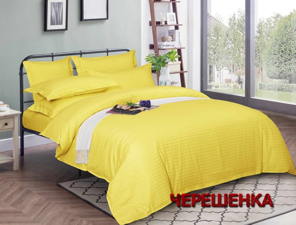 Яскрава жовта постільна тканина 220 см зі 100% бавовни, однотонний Страйп-сатин у смужку, рулон (50 м)