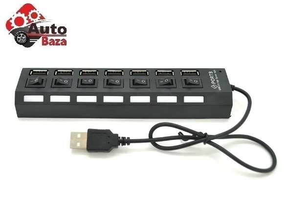 Hi-speed usb 2.0 hub, на 7 портів з перемикачем на кожен порт і підсвіткою, 480Mbts High Speed, живлення від USB