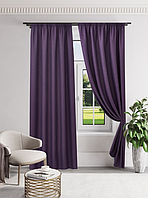 Комплект штор "Льон рогожка блекаут" фіолетового кольору на тасьмі розмір 150*270 см (2шт). Штори в спальню, вітальню щільні