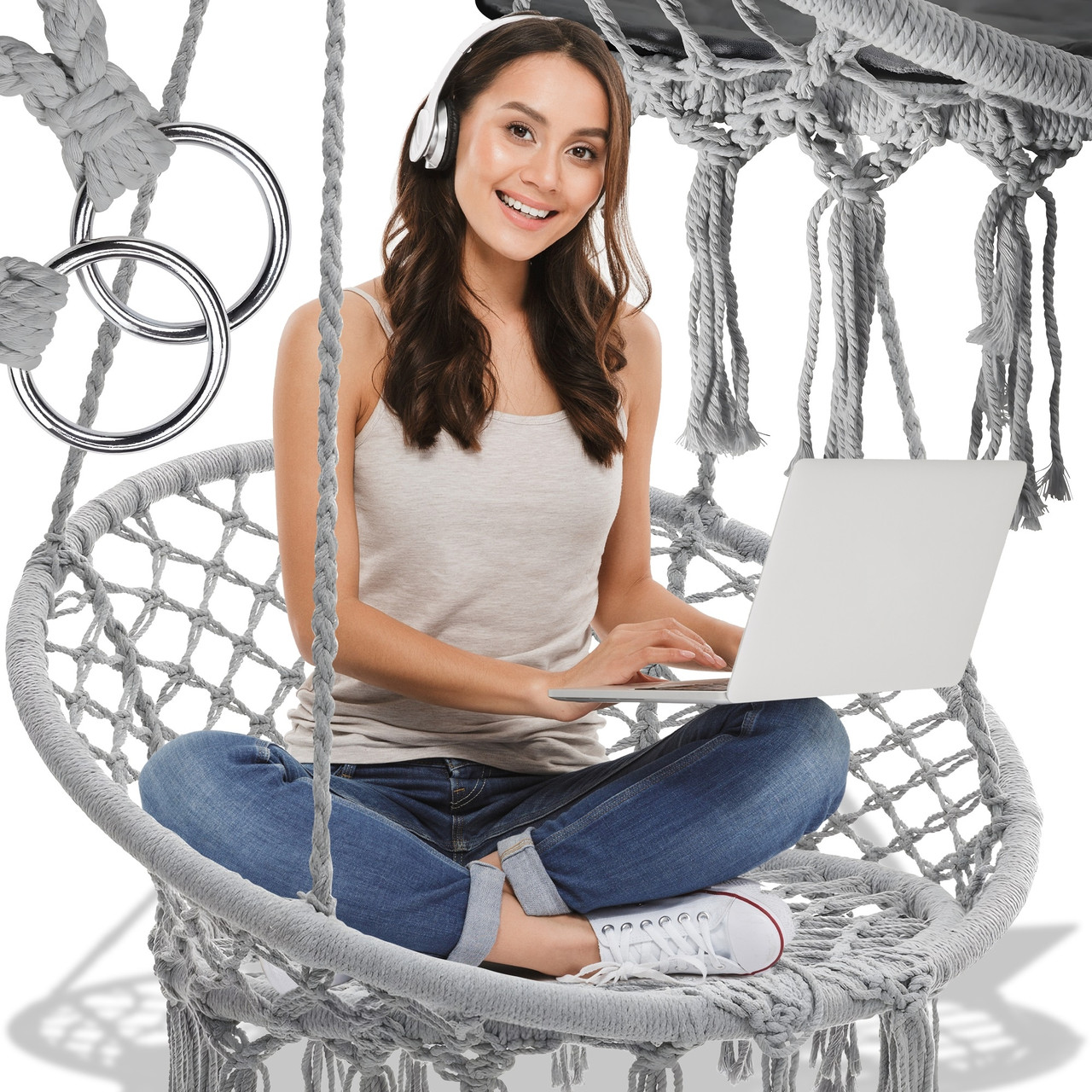 Підвісне крісло-гойдалка сіре  WESTEROS BOHO