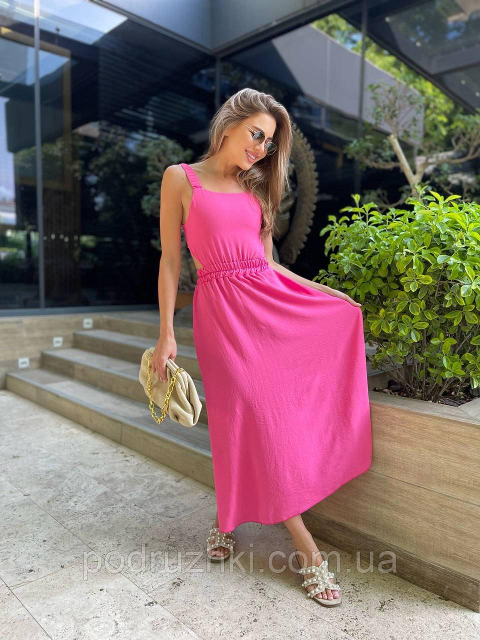 Літня інтригуюча сукня з відкритою спиною Тканина льон жатка Розміри 42-44, 46-48, фото 1