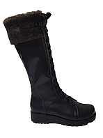 Высокие женские сапоги кожаные со шнурком и молнией на утолщенной подошве черные 36-41 пошив на заказ