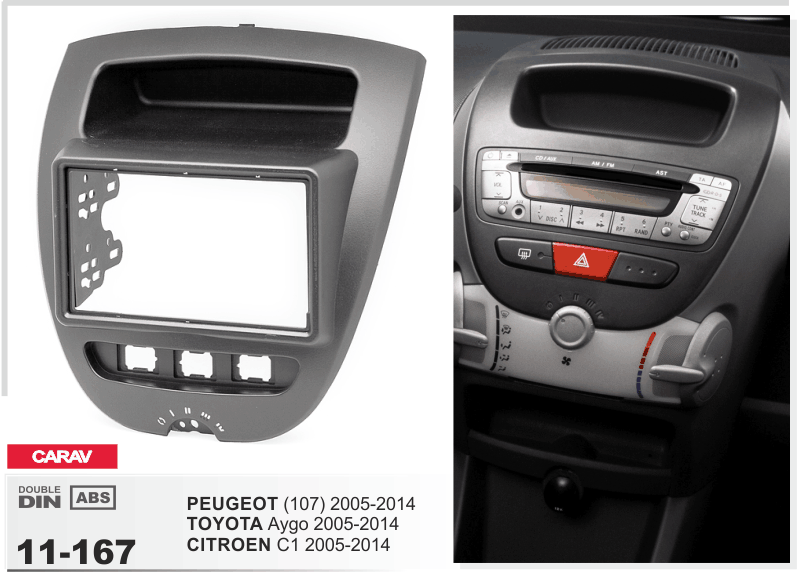 2-DIN переходная рамка Toyota Aygo 2005- 2014, Peugeot, Citroen, Carav 11-167 - фото 2 - id-p246176292