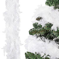 Гірлянда шарф-боа з натурального пір'я 600 см Springos 600 см CA0184 біла святкова новорічна R_1773