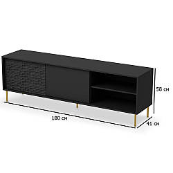 Чорна тумба під телевізор на золотих ніжках Bullet RTV-1 180 см без ручок у кімнату