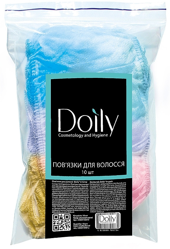 Пов'язка для волосся одноразова Doily, різнокольорова, 10 шт