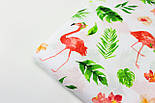 Тканина бавовняна "Фламінго у квітах і листі пальми" на білому тлі No1715, фото 7