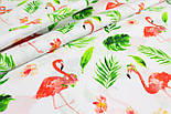 Тканина бавовняна "Фламінго у квітах і листі пальми" на білому тлі No1715, фото 4