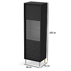 Чорна вітрина на золотих ніжках Bullet W-1 55 см без ручок у вітальню