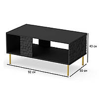Черный журнальный столик из лдсп Bullet LAW-1 92х50 см с полкой на золотых ножках для гостиной
