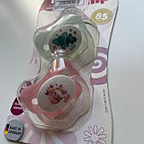 Пустушка силіконова з ортодонтичною формою з основою метелик (2 шт) "Моя сім'я" 0-6 міс Nip Рожева, фото 4