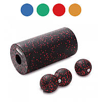 Набор массажный Cornix Ball 8 см + Duoball 8 х 16 см + Foam Roller 30 х 15 см Комплект для самомассажа Красный
