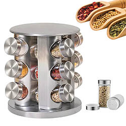 Набір для спецій 12 скляних ємностей на круглій обертовій підставці Спецівниця Spice Carousel для кухні