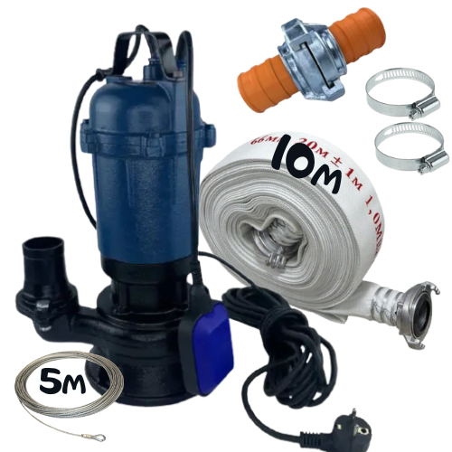 Фекальний насос з НОЖОМ EURO ForWateR 2.5квт, + шланг пожежний 10м або 20м,гайка, трос 5 м+хомути і затискані