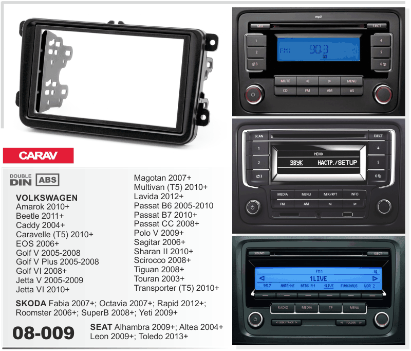 2-DIN переходная рамка Skoda Fabia, Octavia, Rapid, Roomster, SuperB, Yeti, Practik, Carav 08-009 - фото 2 - id-p250819432