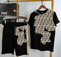 "XS S L" Fendi Фенди черный мужской брендовый летний комплект костюм шорты и футболка
