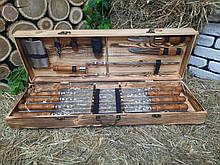 Набір 8 шампурів для люля-кебаб "Master"+ набір із 7 аксесуарів у дерев'яному кейсі (730х15х3 мм)