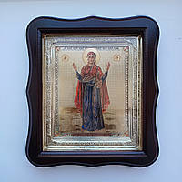 Икона "Нерушимая Стена" Пресвятой Богородицы, лик 15х18 см, в темном деревянном киоте, тип 2